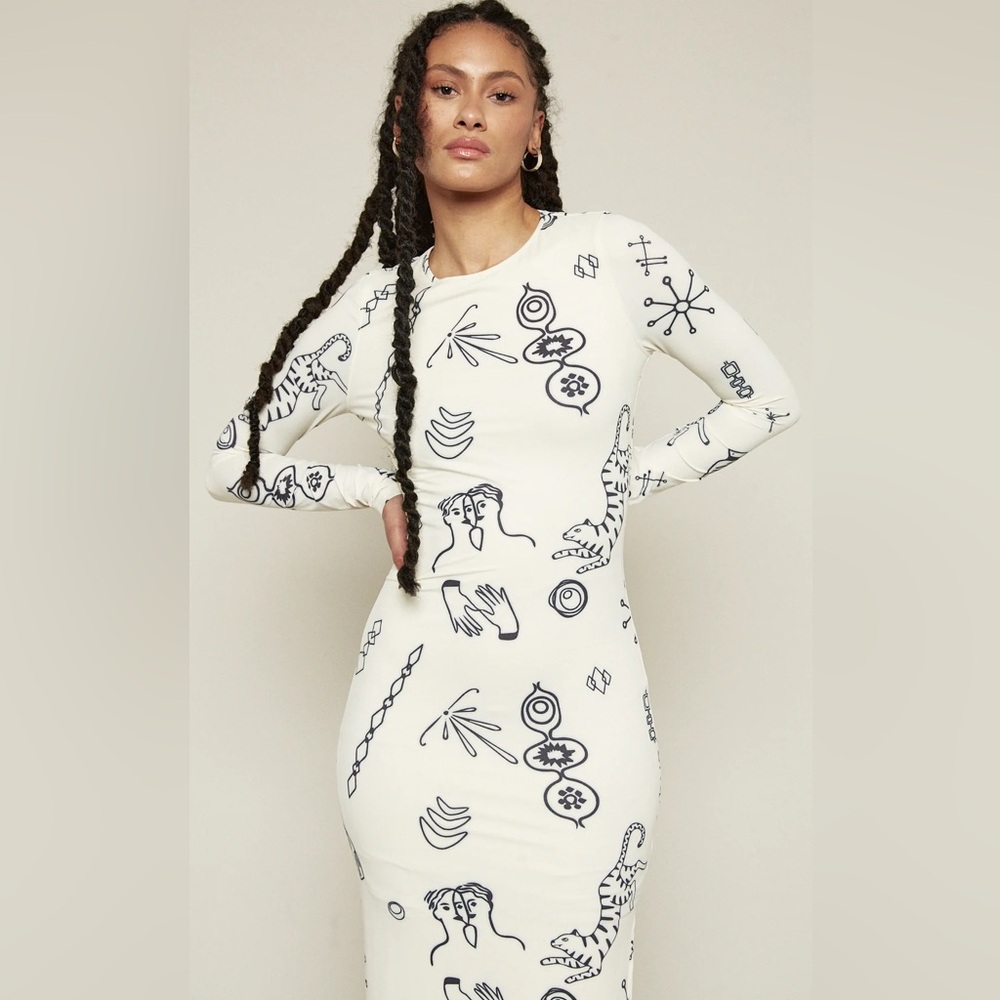 Doodle Print Mesh Dress XL